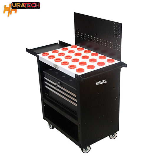 CNC Tool cart with lockable drawers from for all types of CNC holders from Uratech - Black and White grey color