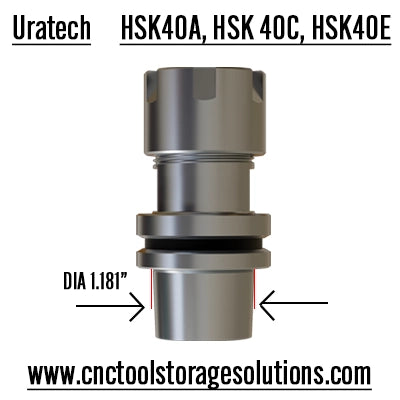 HSK40A - HSK40C - HSK40E CNC holder dimensions from Uratech - CNC Tool storage products
