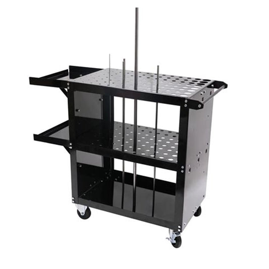 Heavy-duty drill bit organizer cart for long gun drills in CNC shop 